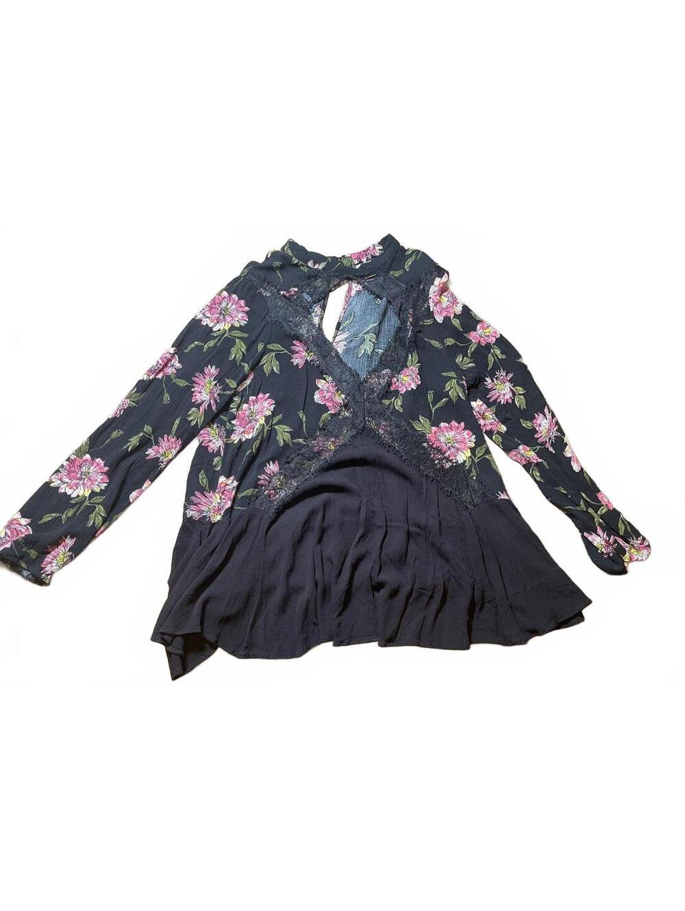 Daytrip Buckle Women’s Black Floral Lace Flowy Blouse XL- 061